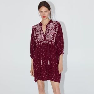 Zara embroidered dress with tassels
